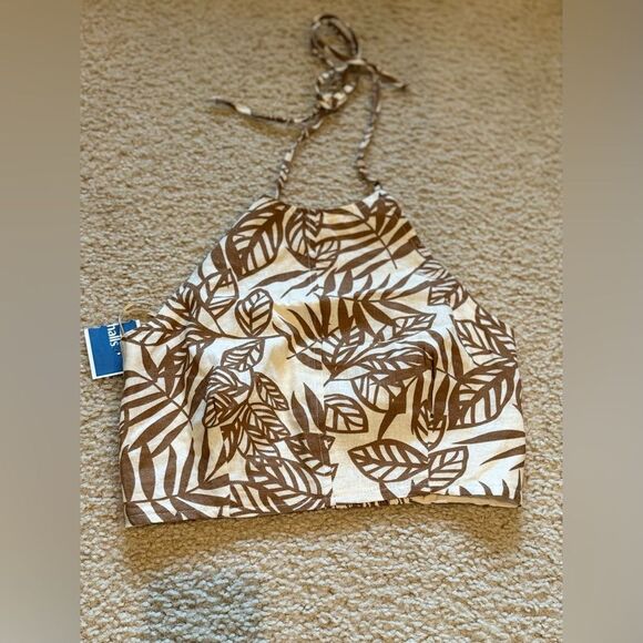 NWOT House of Harlow 1960 Linen Brown/Cream Halter Top & Wide Leg Pants Set Sz 4 - Picture 11 of 16